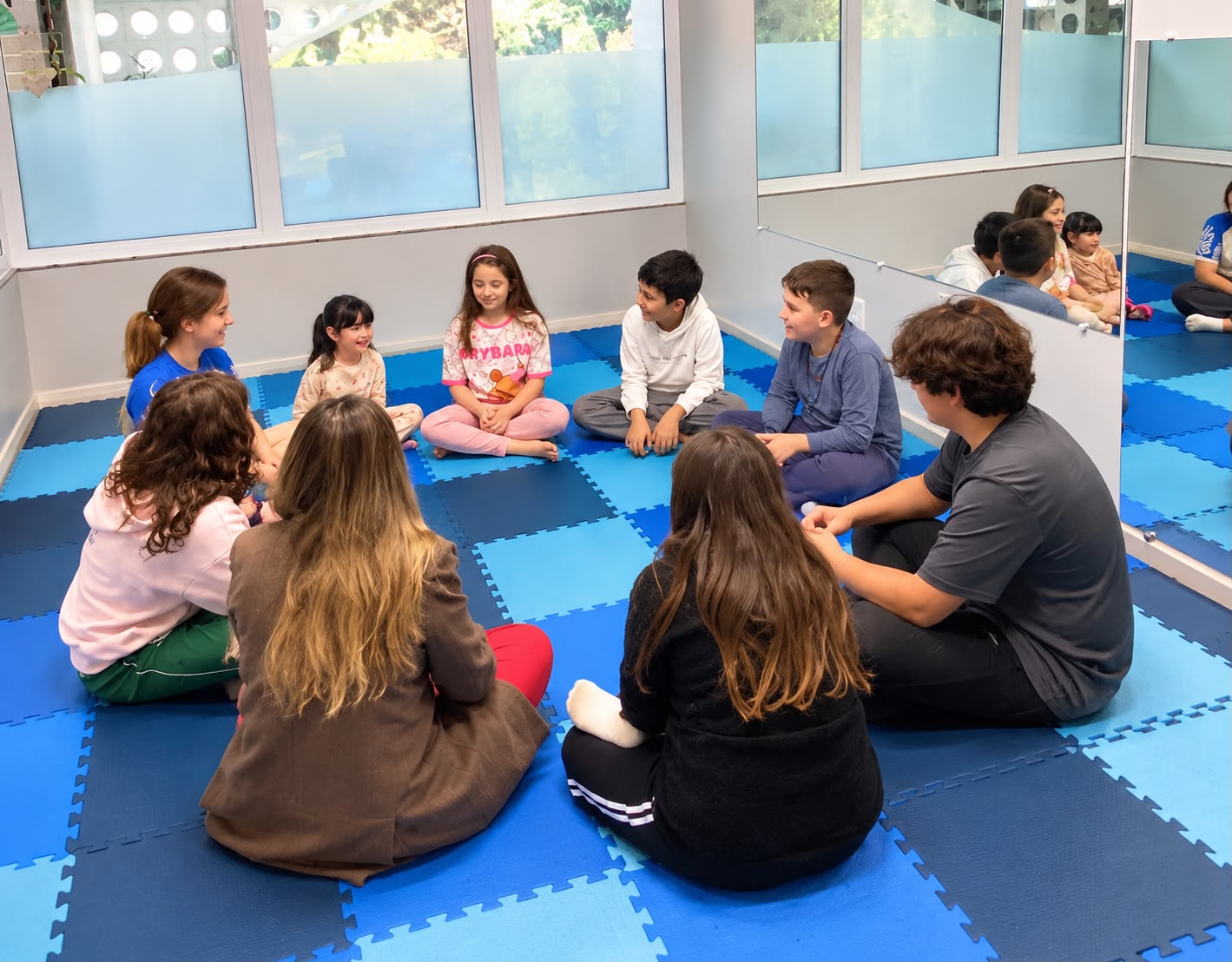 Meditação em grupo com crianças